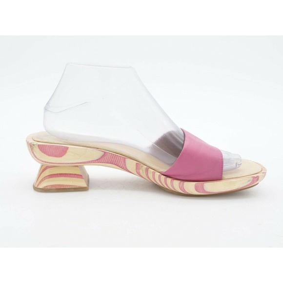 Vis A Vie Womens 9 Sandals Pink Leather Wood Slide Open Toe Slip On Summer Shoe - Picture 3 of 12